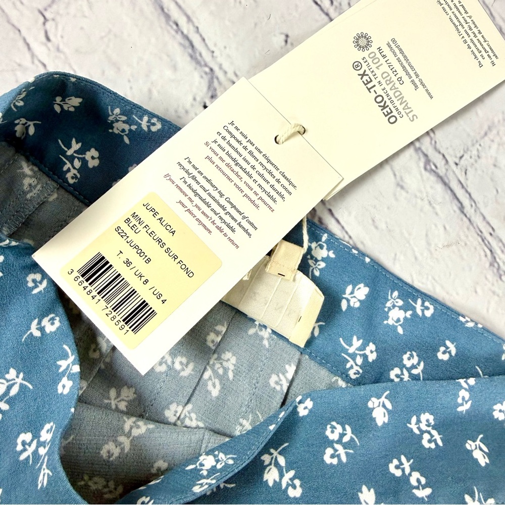 Sezane Alicia Blue White Floral Pleated Midi Skirt US 4 UK 8 36 Mini Fleurs - Picture 9 of 9